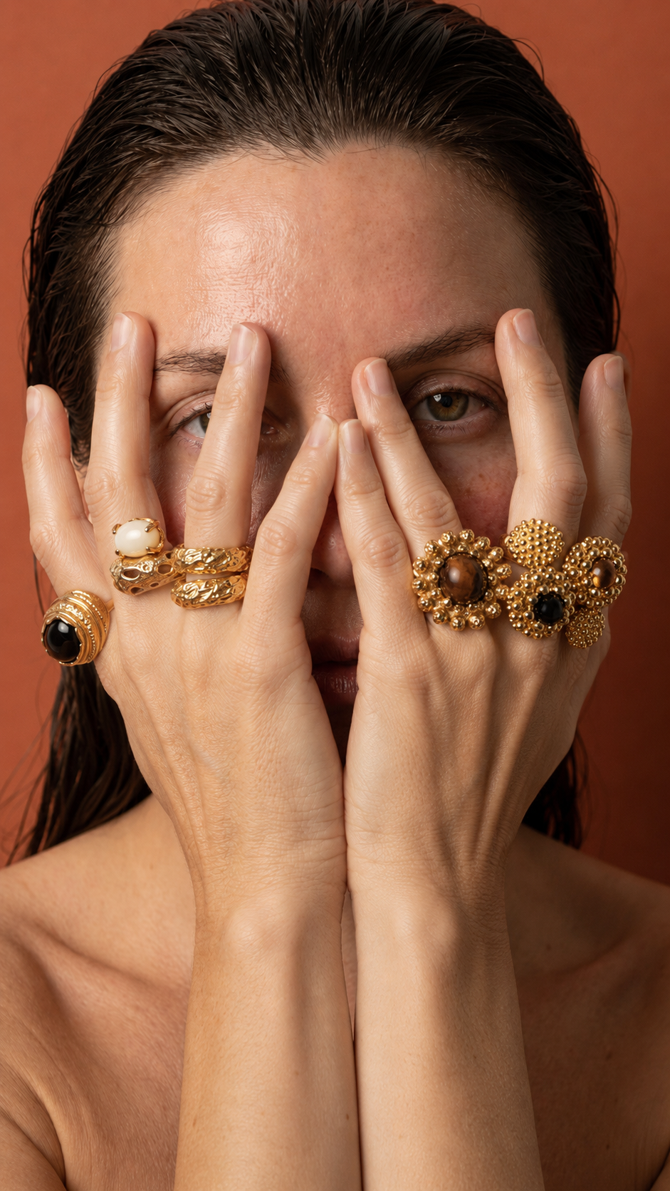 Sculptural gold jewellery campaign